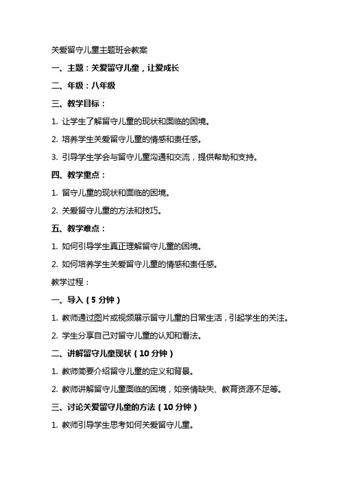 关爱留守儿童主题班会教案范文