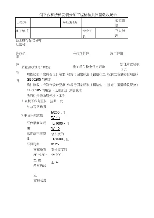 钢平台和楼梯安装分项工程检验批质量验收记录
