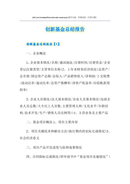 创新基金总结报告