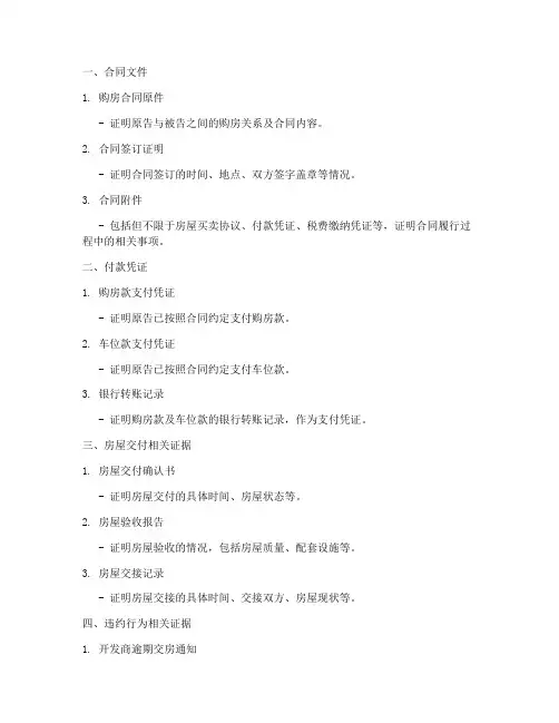 购房合同原告起诉证据目录