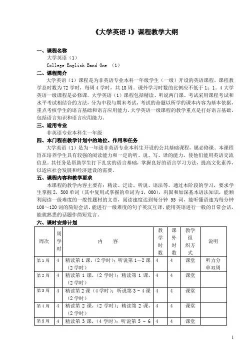 大学英语1课程教学大纲
