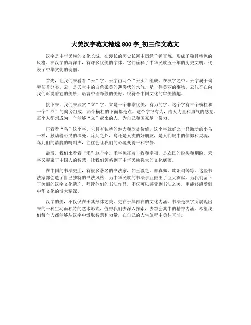 大美汉字范文精选800字_初三作文范文