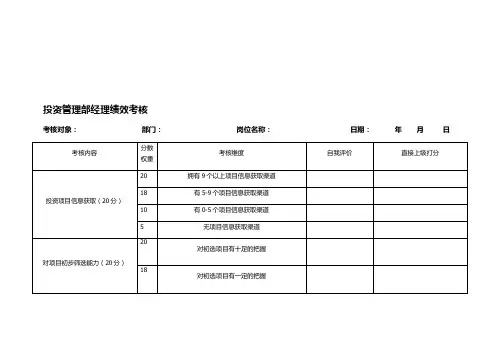 投资管理部绩效考核