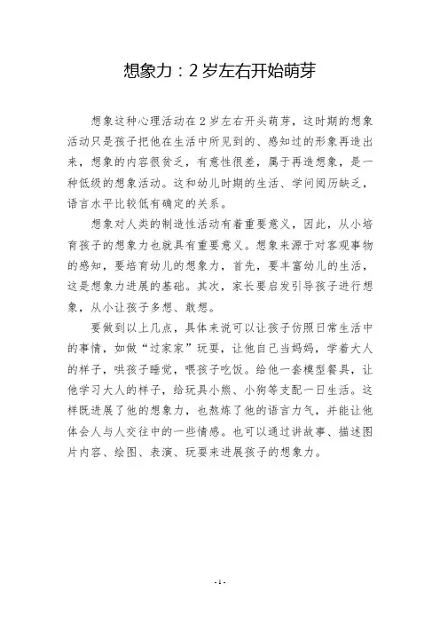 想象力：2岁左右开始萌芽