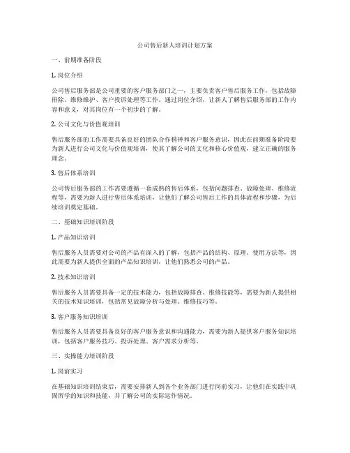 公司售后新人培训计划方案