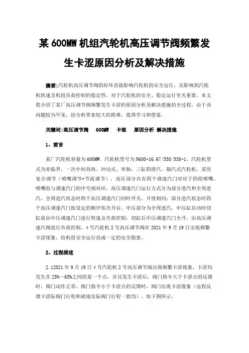 某600MW机组汽轮机高压调节阀频繁发生卡涩原因分析及解决措施