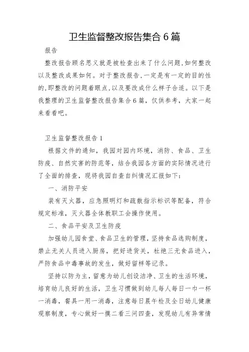 卫生监督整改报告集合6篇