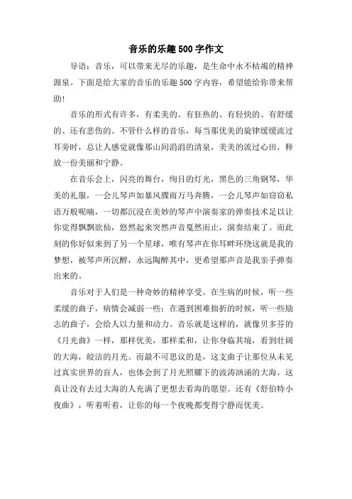 音乐的乐趣500字作文