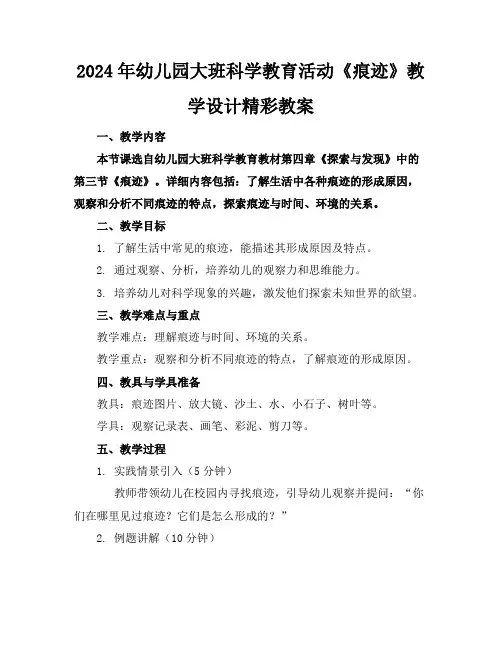 2024年幼儿园大班科学教育活动《痕迹》教学设计精彩教案