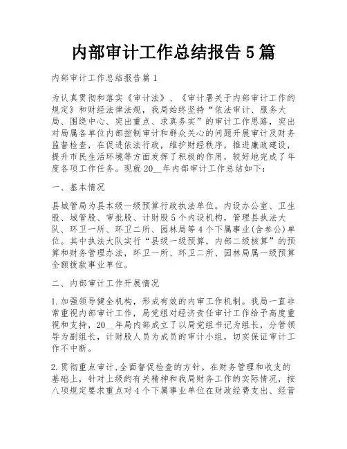 内部审计工作总结报告5篇