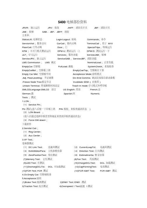 迅达5400部分调试资料说明教材