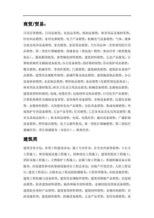 各行业常用经营范围