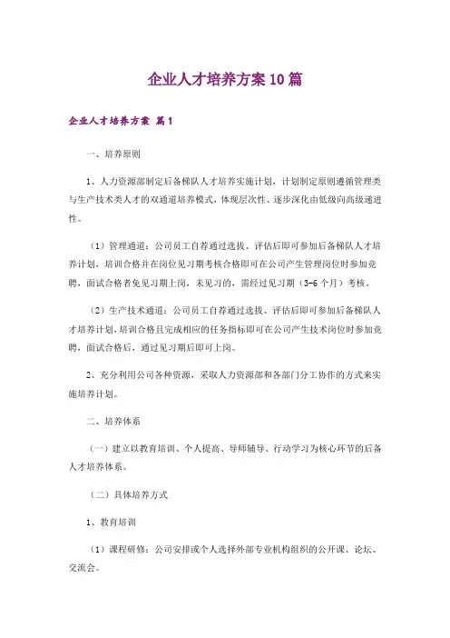 企业人才培养方案10篇