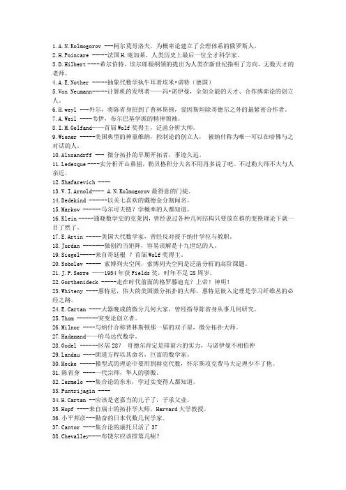 20世纪最伟大的100位数学家