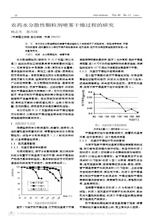 农药水分散性颗粒剂喷雾干燥过程的研究