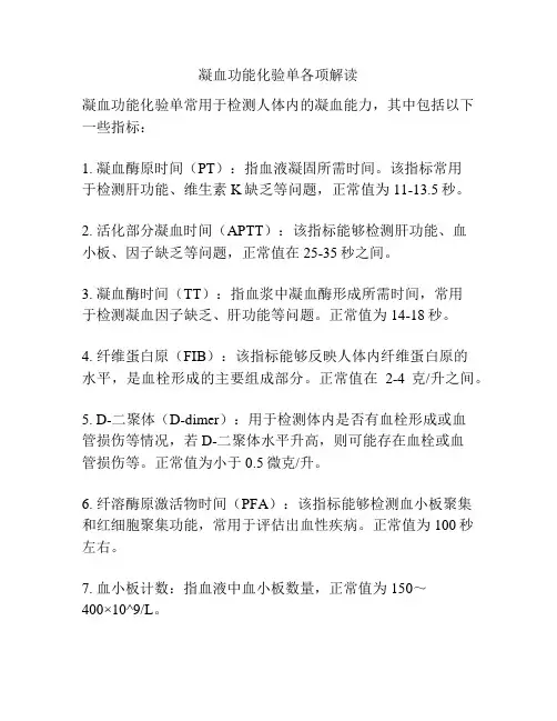 凝血功能化验单各项解读