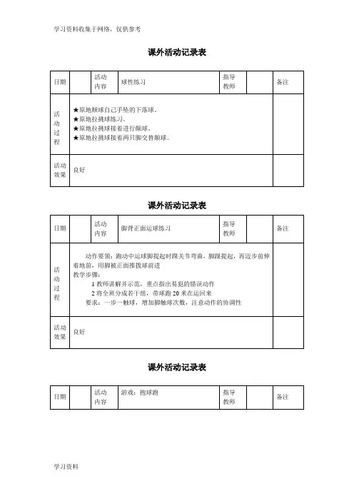 体育社团活动记录表