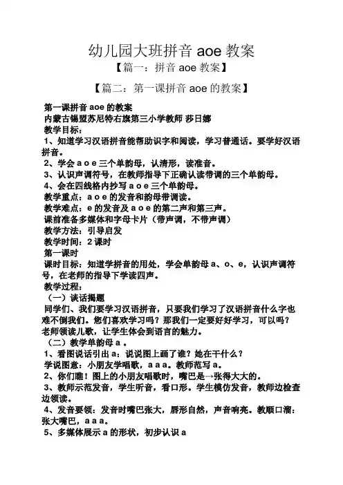 幼儿园大班拼音aoe教案