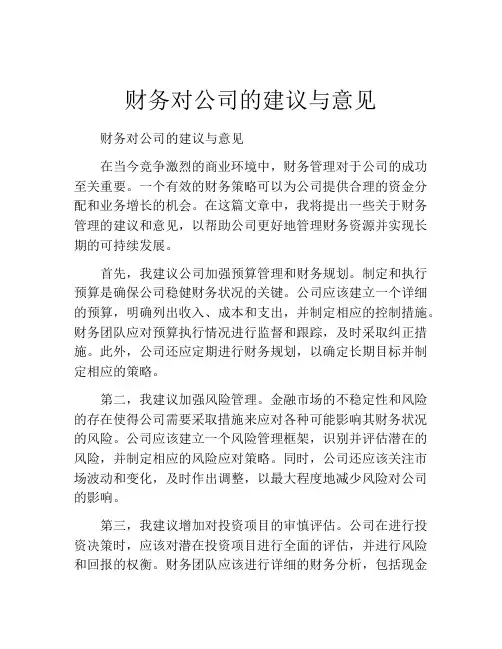 财务对公司的建议与意见