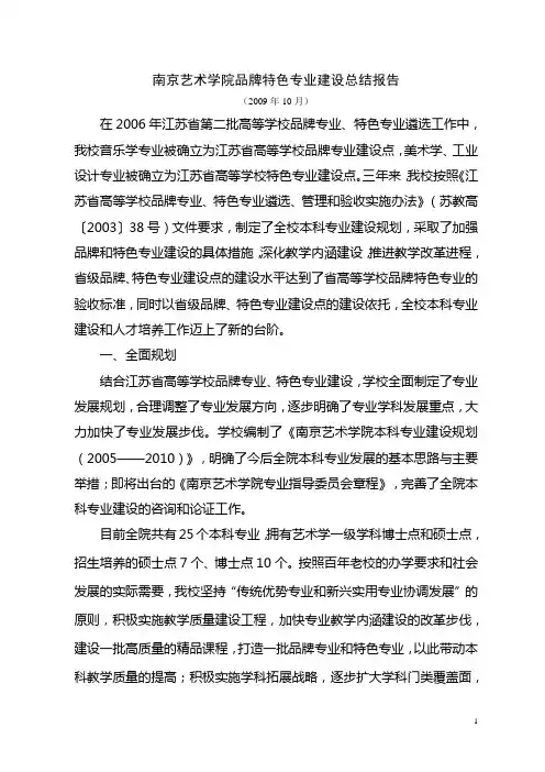 南京艺术学院品牌特色专业建设总结报告
