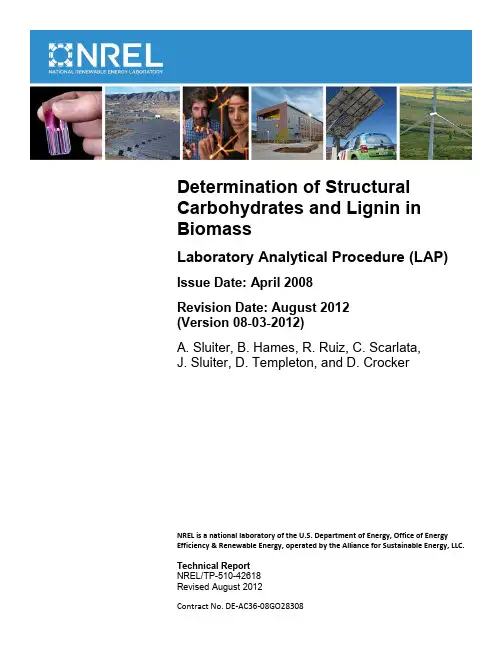 NREL Determination of Structural Carbohydrates and Lignin in Biomass