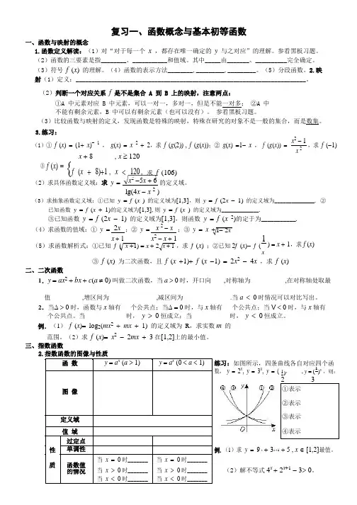 高一数学必修1-4大复习讲义