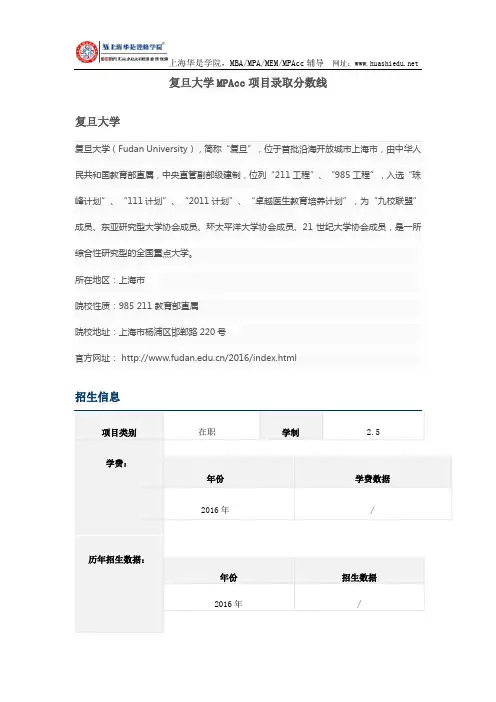 复旦大学MPAcc项目录取分数线与招生信息