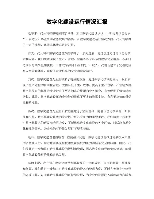 数字化建设运行情况汇报