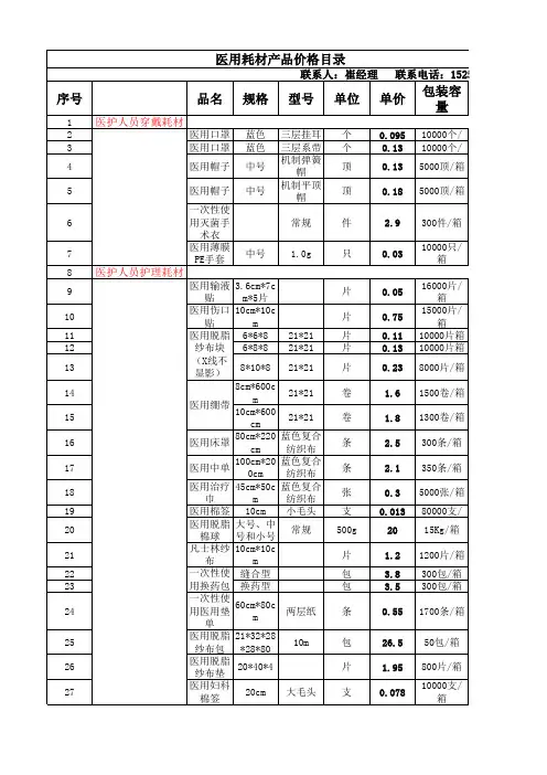 医用耗材(普耗)产品报价表