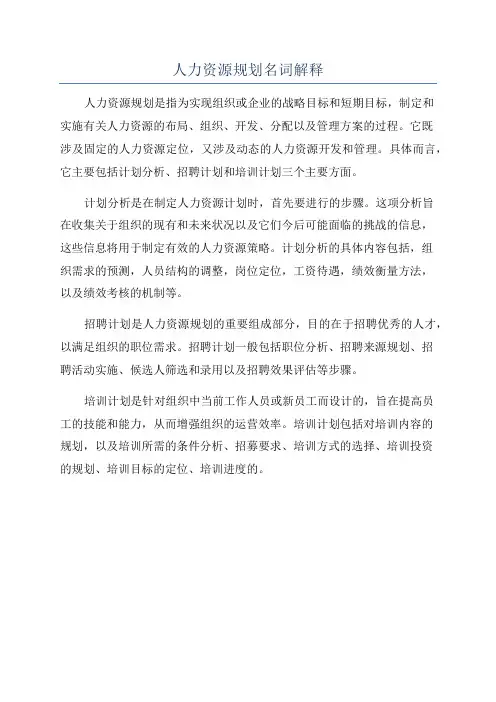 人力资源规划名词解释