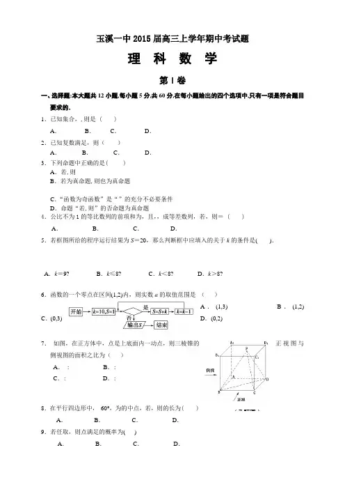 云南省玉溪一中高三上学期期中考试数学(理)