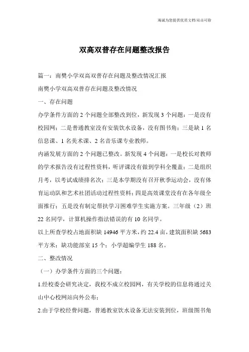 双高双普存在问题整改报告