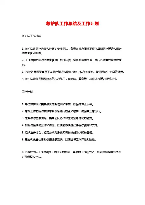 救护队工作总结及工作计划