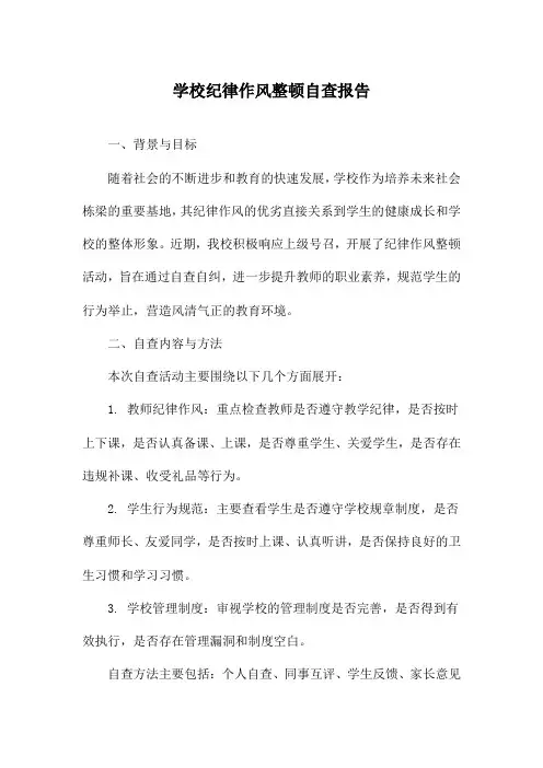 学校纪律作风整顿自查报告