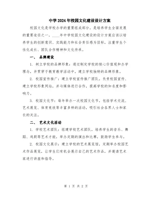 中学2024年校园文化建设设计方案