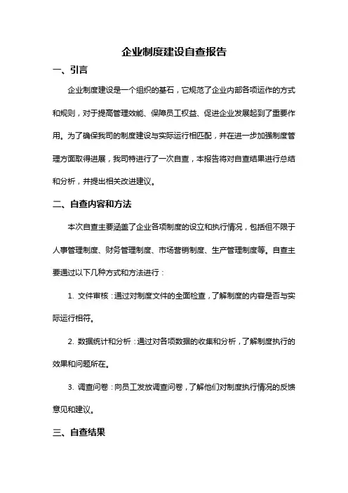 企业制度建设自查报告