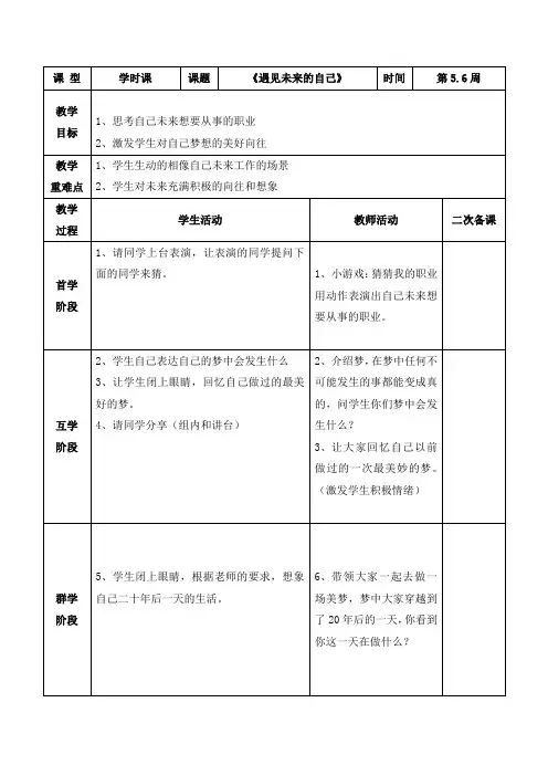 一年级心理健康教育《遇见未来的自己》教案