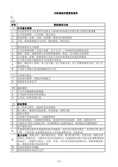 尽职调查资料清单