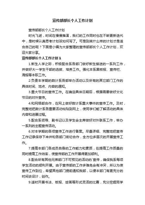 宣传部部长个人工作计划