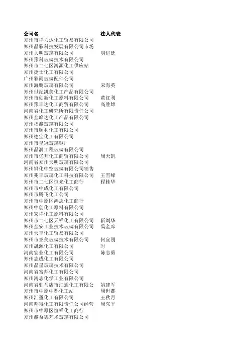 河南郑州化工企业名录