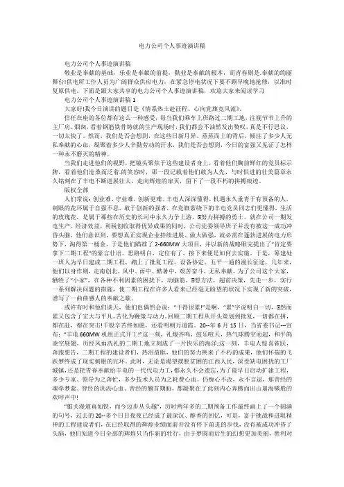 电力公司个人事迹演讲稿