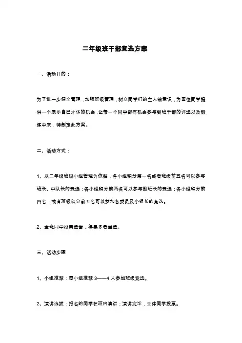 二年级班干部竞选方案