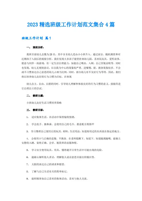 2023精选班级工作计划范文集合4篇