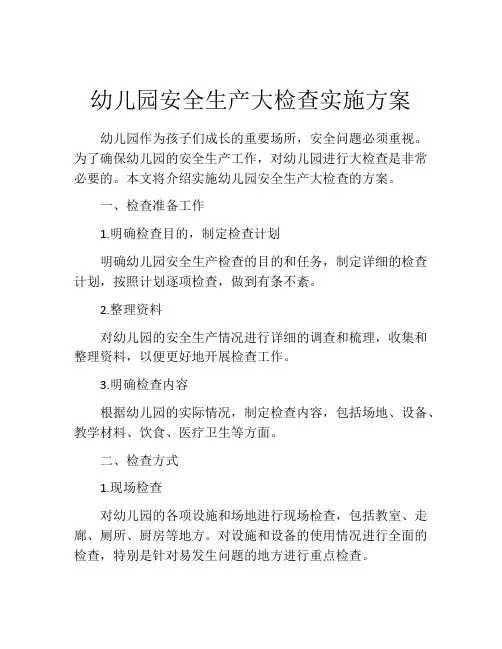 幼儿园安全生产大检查实施方案