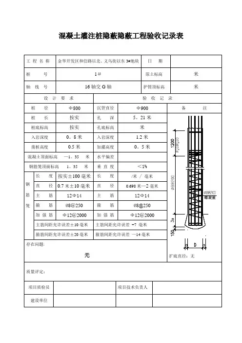 混凝土灌注桩隐蔽隐蔽工程验收记录表方荣生