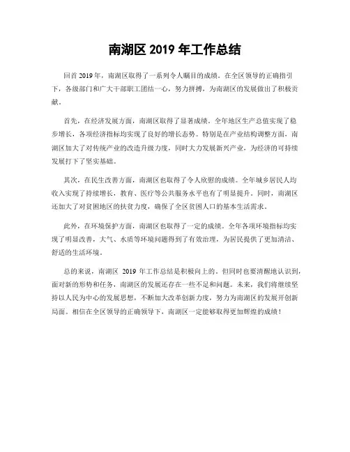 南湖区2019年工作总结
