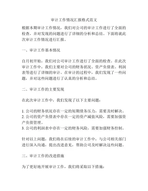 审计工作情况汇报格式范文