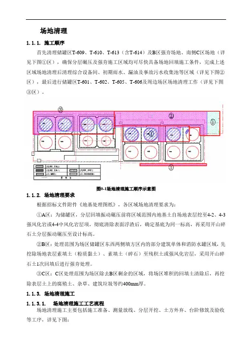 场地清理、场地回填、分层碾压(工艺流程、施工方法)