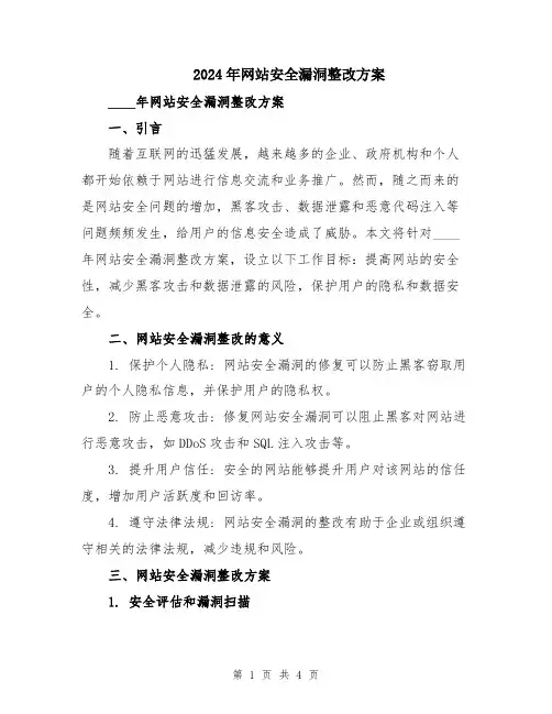 2024年网站安全漏洞整改方案