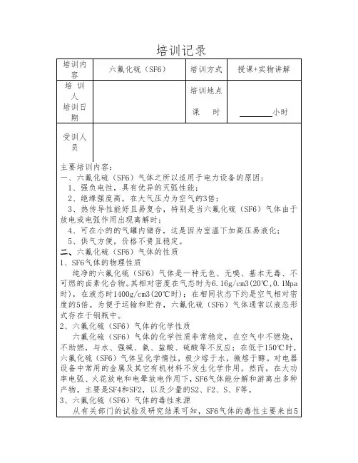 六氟化硫(SF6)培训记录